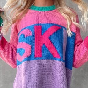 Show Me Your Mumu Ski Sweater Size XS in Pink Multi Stripe Like New!